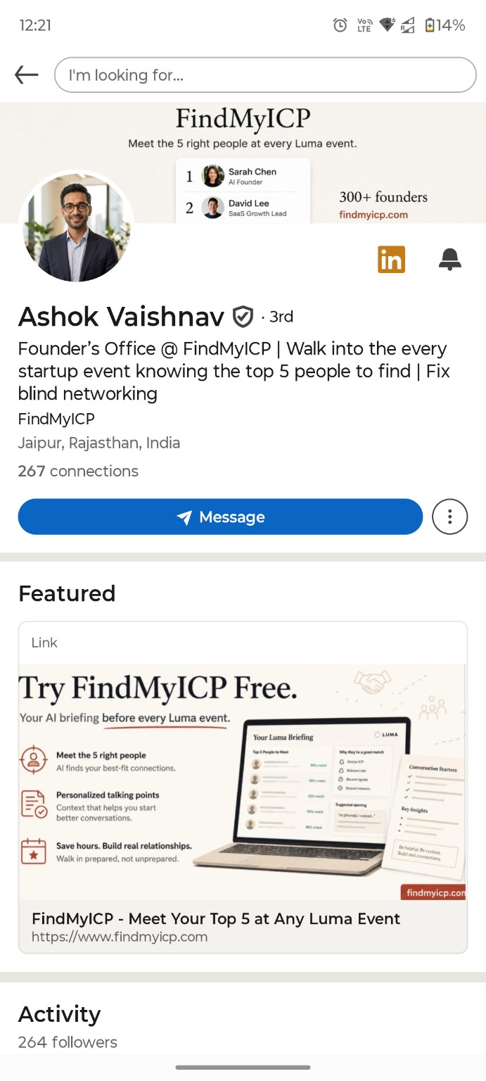 Ashok Vaishnav के LinkedIn प्रोफाइल का स्क्रीनशॉट