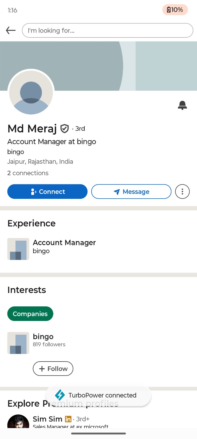 Md Meraj के LinkedIn प्रोफाइल का स्क्रीनशॉट